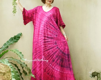 Plus Size Tie Dye Maxi Dress: Cotton Boho V-Neck - PL1B