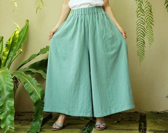 Timeless - Casual Super Wide Leg  Boho Dusty MInt Green  Cotton Pants, Loose Boho Pants, Chic Summer Pants, Relax Pants