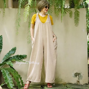 Boho Stonewashed Cotton Jumper Romper with Y-Back, Ruch Straps, 2-Way Drawstring Hem, Pockets, Comfy Hippie Jumpsuit, Festival Clothing JP7D