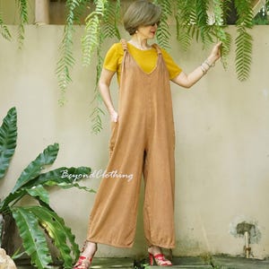 Boho Stonewashed Cotton Jumper Romper with Y-Back, Ruch Straps, 2-Way Drawstring Hem, Pockets, Comfy Hippie Jumpsuit, Festival Clothing JP7A