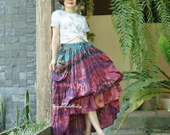 Jupe en coton tie-dye : jupe de festival bohème à plusieurs niveaux, grande taille TH1M