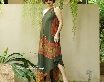 Boho Tie Dye Viskose Kleid: Tiefer V-Ausschnitt Strand Cover Up TD1E