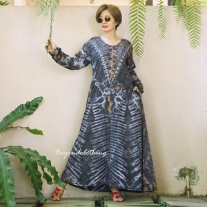 Boho Tie Dye Scoop Neck Long Sleeve Maxi Dress, Hippie Bohemian Maxi Dress, Rainbow Dress, Festival Clothing Extravagant Dress - JB1E