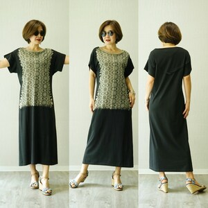 Floral Print Cotton Jersey Sundress: Black Boho Tunic Dress