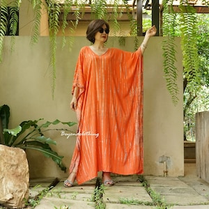 Tie Dye Rayon Maxi Kaftan Kleid: V-Ausschnitt Boho Loungewear - RK1E