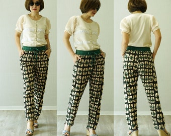 Casual Boho Funky Gpysy Resort Hand Printed & Tie Dye Dark Green Tie Dyed Cotton Jersey Pants With 2 Pockets - P460