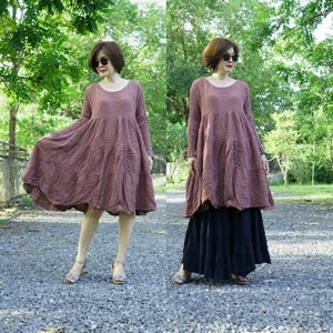 Boho Long Sleeve Flare Tiered Dark Rose Double Gauze Cotton Midi Dress, Peasant Midi Dark Rose Cotton Dress, Boho Dark Rose Dress DB6