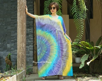 Boho tie-dye rayon kaftanjurk: v-hals festival strandkleed - LD37C