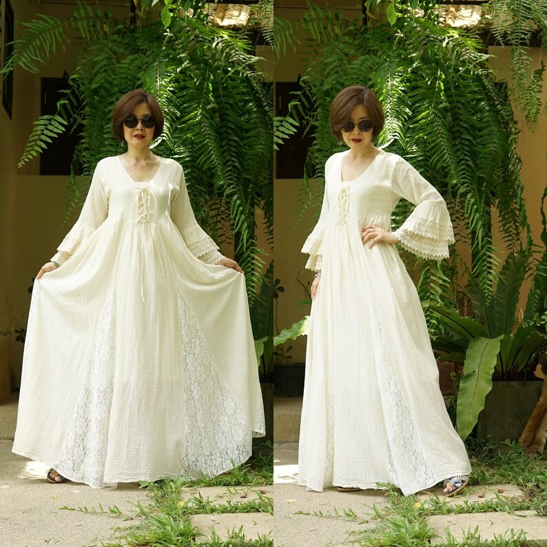 natural beauty white lace long sleeve maxi dress