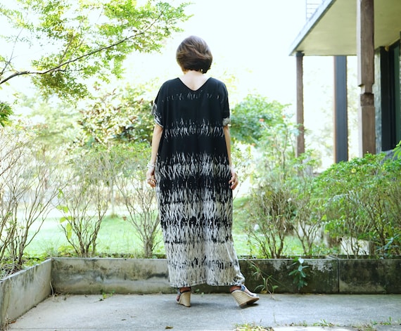 dye cotton dress Bleach Tie Dye Cotton Maxi Dress: Oversize Boho Kaftan