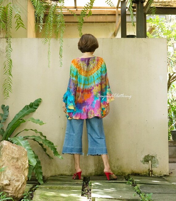 Tie Dye Rayon Poncho Top: Batwing Sleeve Festival Cape - LD83B - Etsy