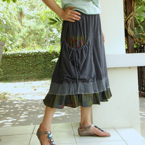 Moment To Love...Cotton Skirt Hand dyed in Dark Charcoal