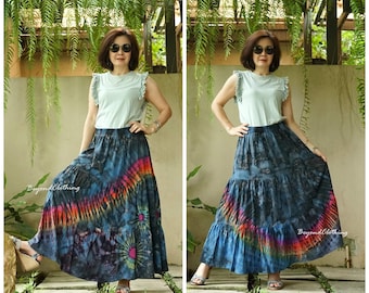 Boho Tie Dye Switching Skirt, Boho Tiered Tie Dye Skirt, Boho Plus Size Rainbow Tie Dye Skirt, Extravagant Skirt, Festival Clothing - TS1C