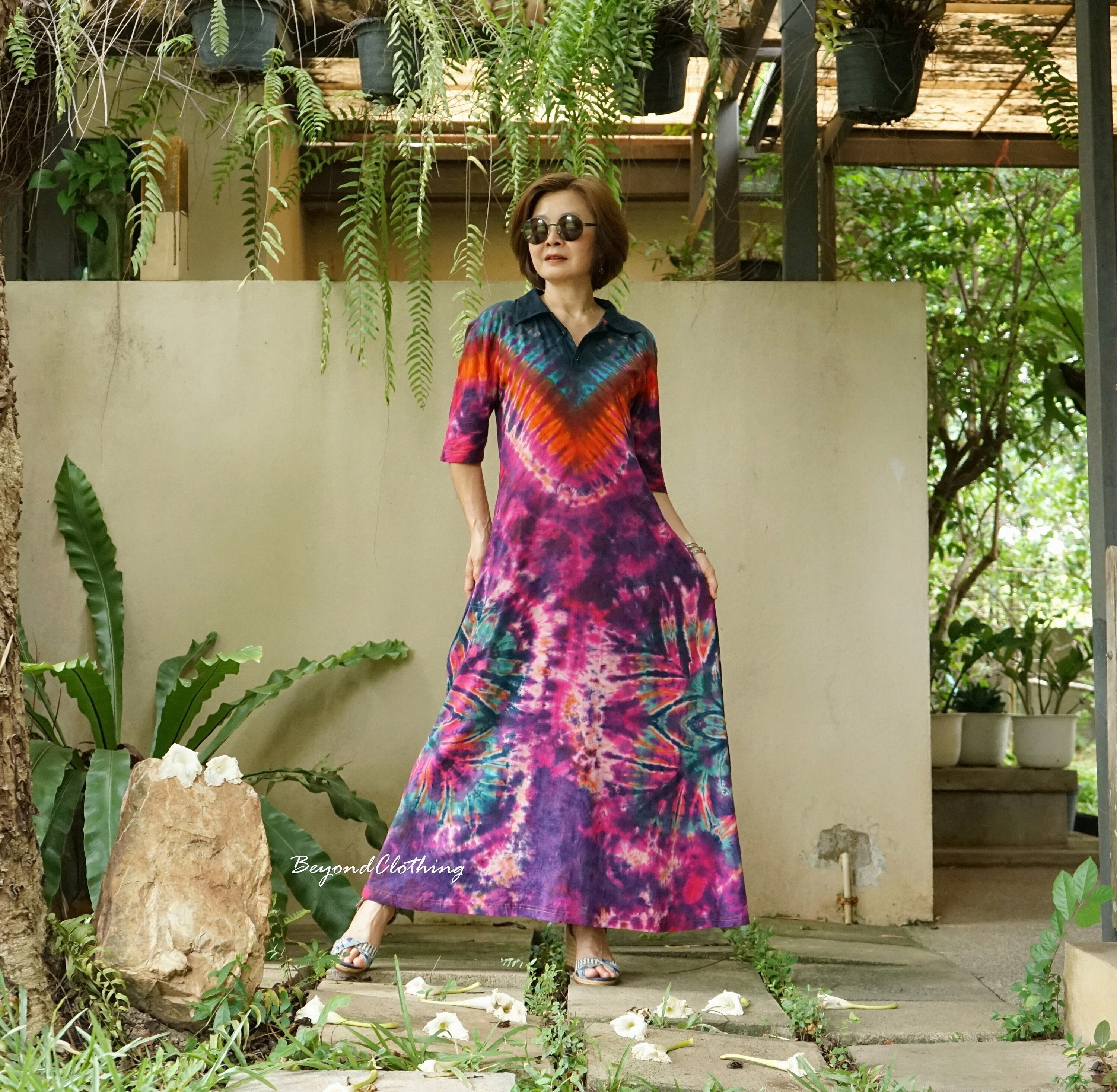 tie and dye designer dresses Tie-dye silk wrap dress in blue - Anna Kosturova