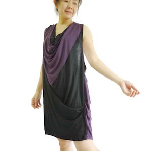 Sassy Dress...Sleeveless Purple Plum & Black Stretch Cotton Mix Polyester Sundress Summer Lagenlook Boho Top
