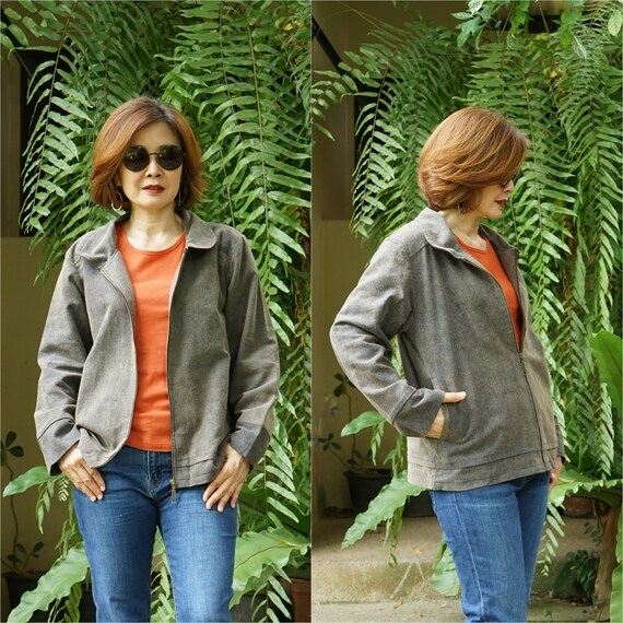 Zip up Stonewashed Rustic Dark Navy Blue Color Cotton Jacket With