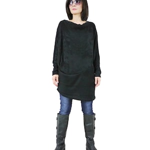 Longsleeve Cowl Neck Pullover Asymmetrical Hem Black Viscose Knit Sweater Tunic Women Tee Top Size 2 To Size 16