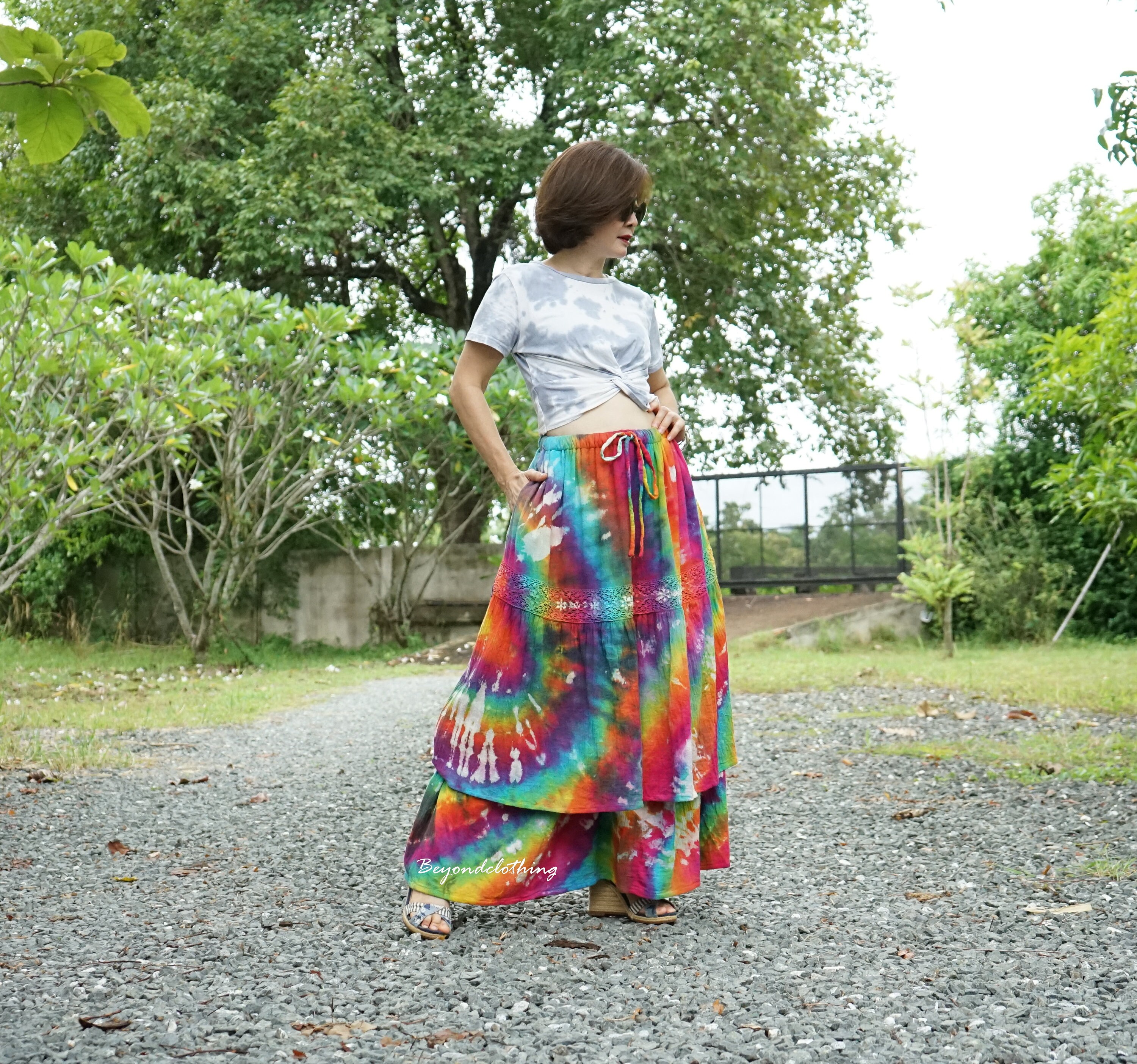 【BOHEMIAN SEOUL】BASIC ROLL-UP T (2COLORS) BOBBIN Tiered Multi Way Boho Silk Skirt Dress in Rainbow