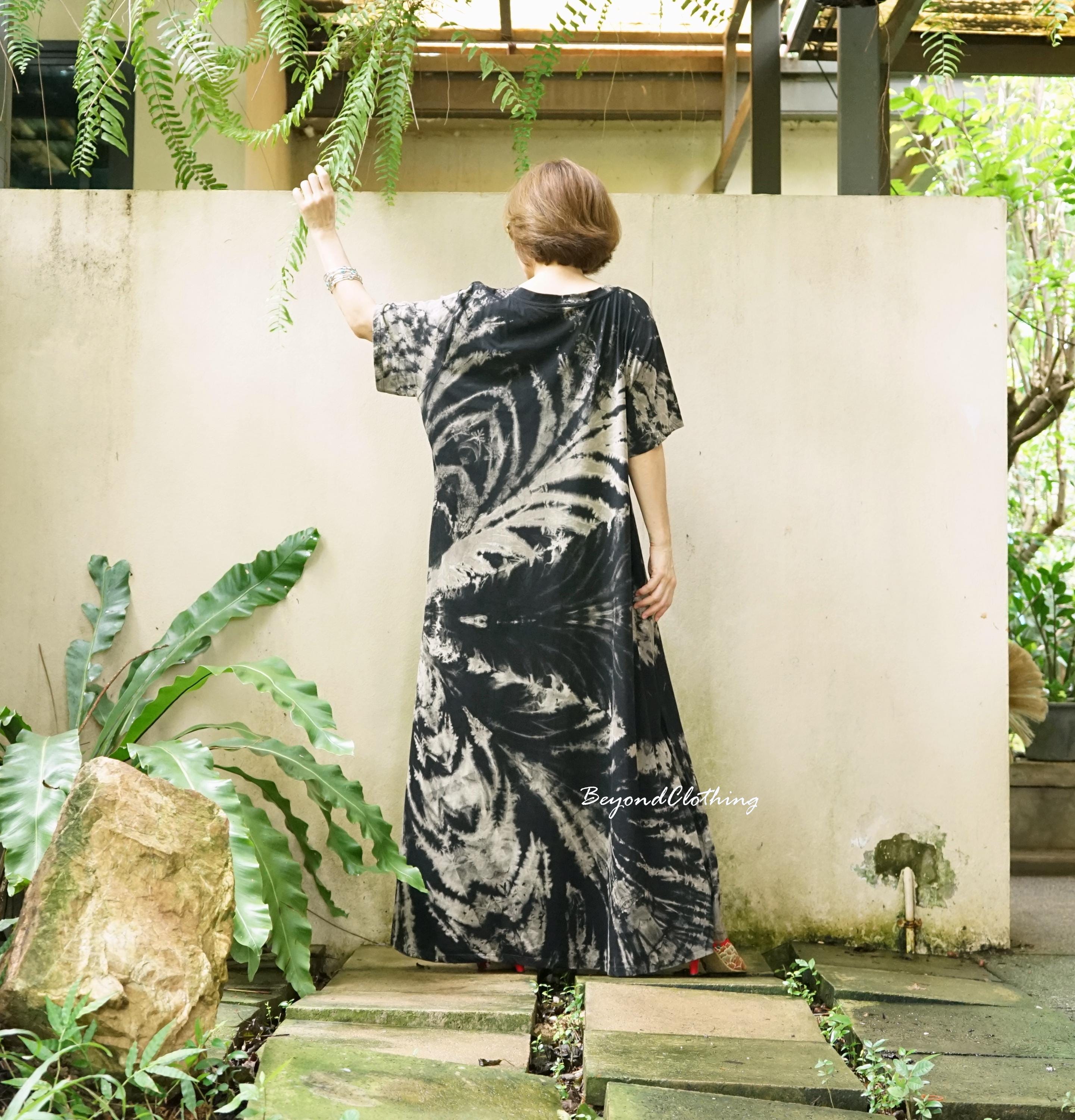 oversized tie dye dress Oversized Tie Dye Maxi Dress: Boho V Neck Cotton Resort Dress - PL5C