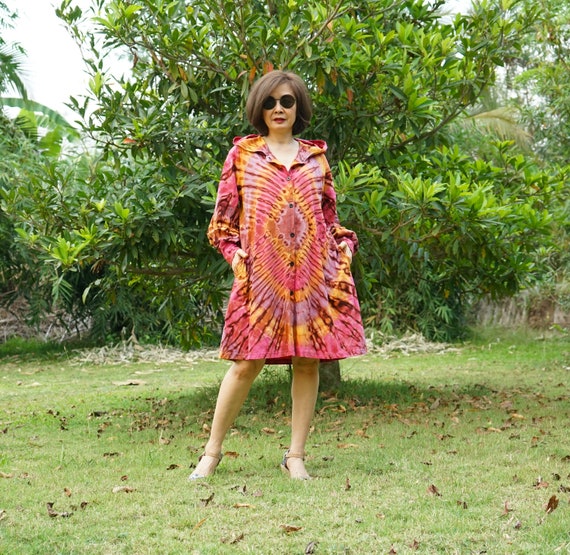 boho hoodie dress Dream Hand Tie Dye Duster Hoodie Cardi Kimono Festival Dress Boho Abaya Gown
