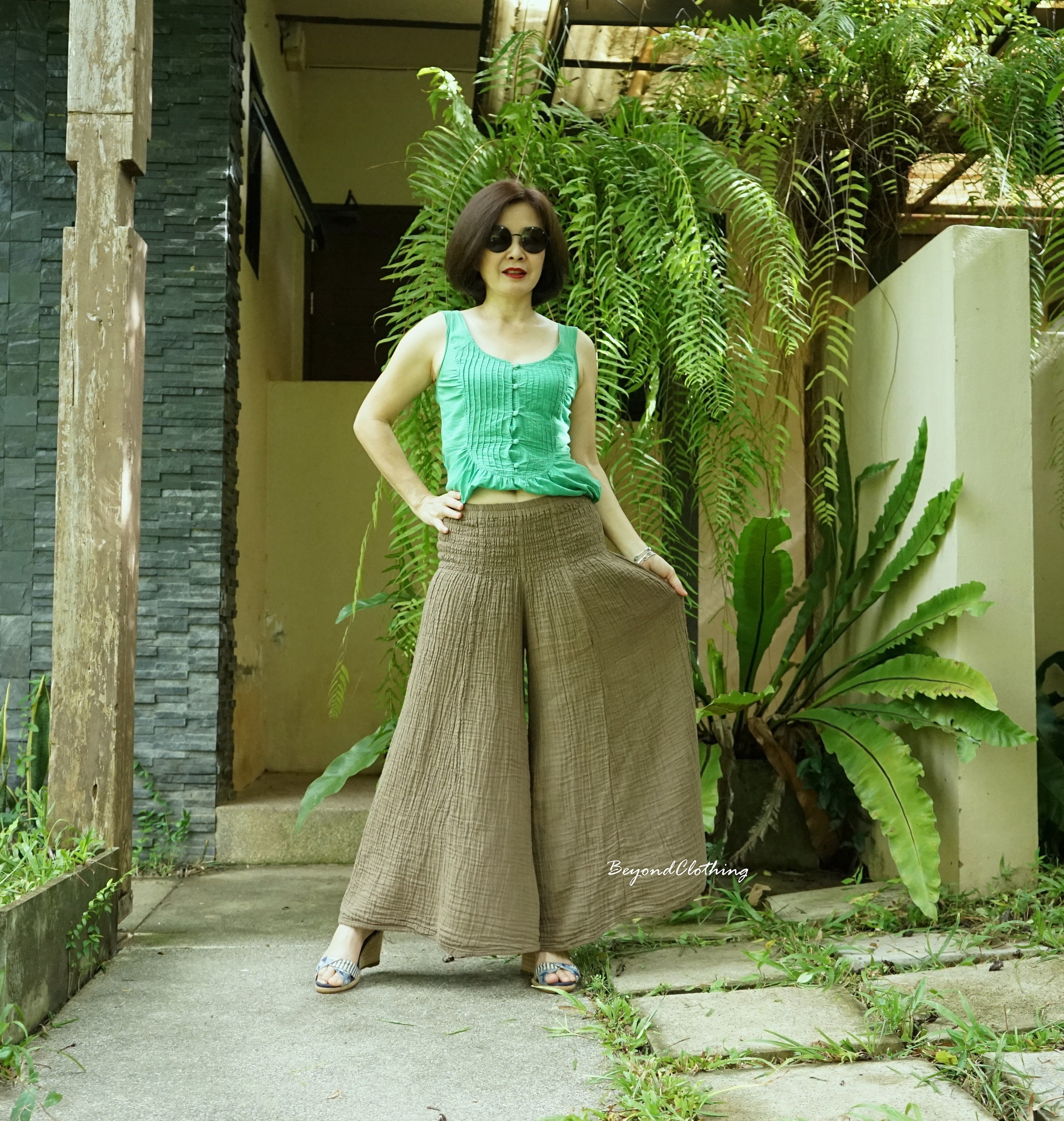 Smocked waist deals linen pants