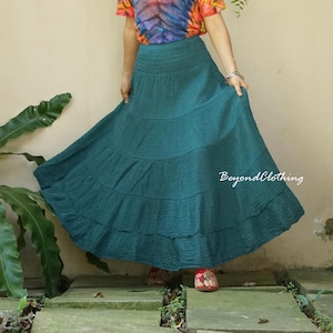 Boho Flare Tiered Maxi Dark Teal Green Double Gauze Cotton Skirt or Tube Dress Smocked Waist Peasant Skirt Boho Gauze Cotton Maxi Skirt DBS2