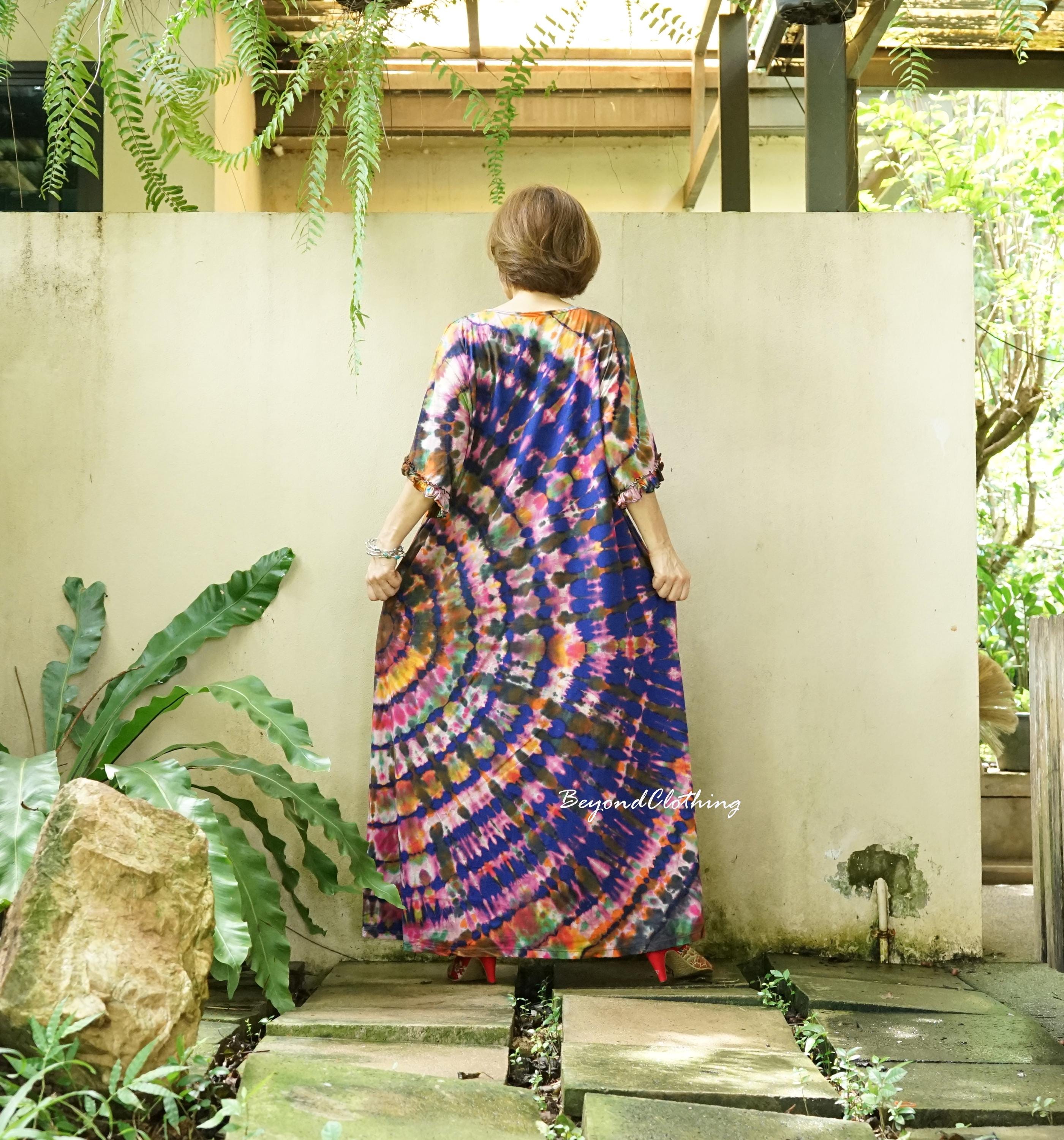 plus size cotton tie dye dresses Plus Size Tie Dye Maxi Dress: Boho V Neck Cotton Resort Wear