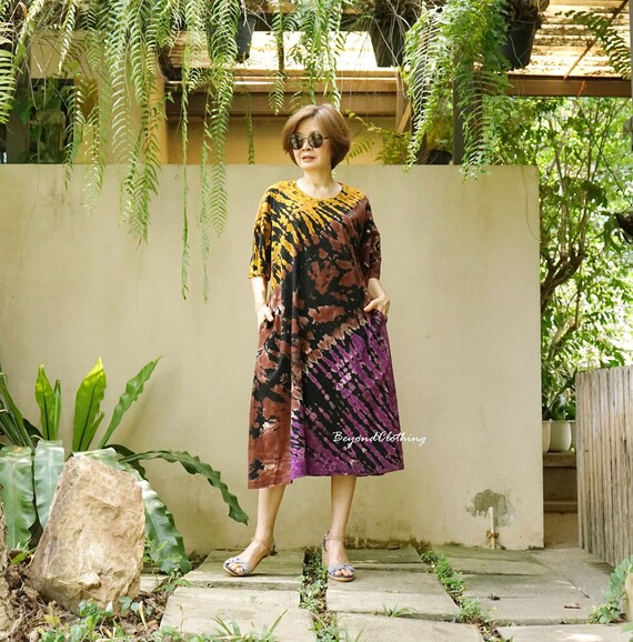 tie dye dress short sleeve APNY Short Sleeve Indigo Tie-Dye Dress With Bird Embroidery