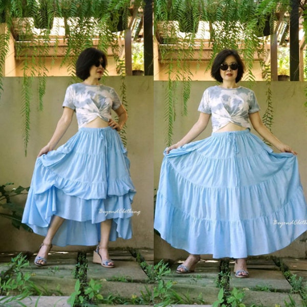 2 In 1 Take Me To Your Heart - Steampunk Skirt, Tiered Lagenlook Boho Skirt, Blue Full Circle Peasant Extravagant Skirt