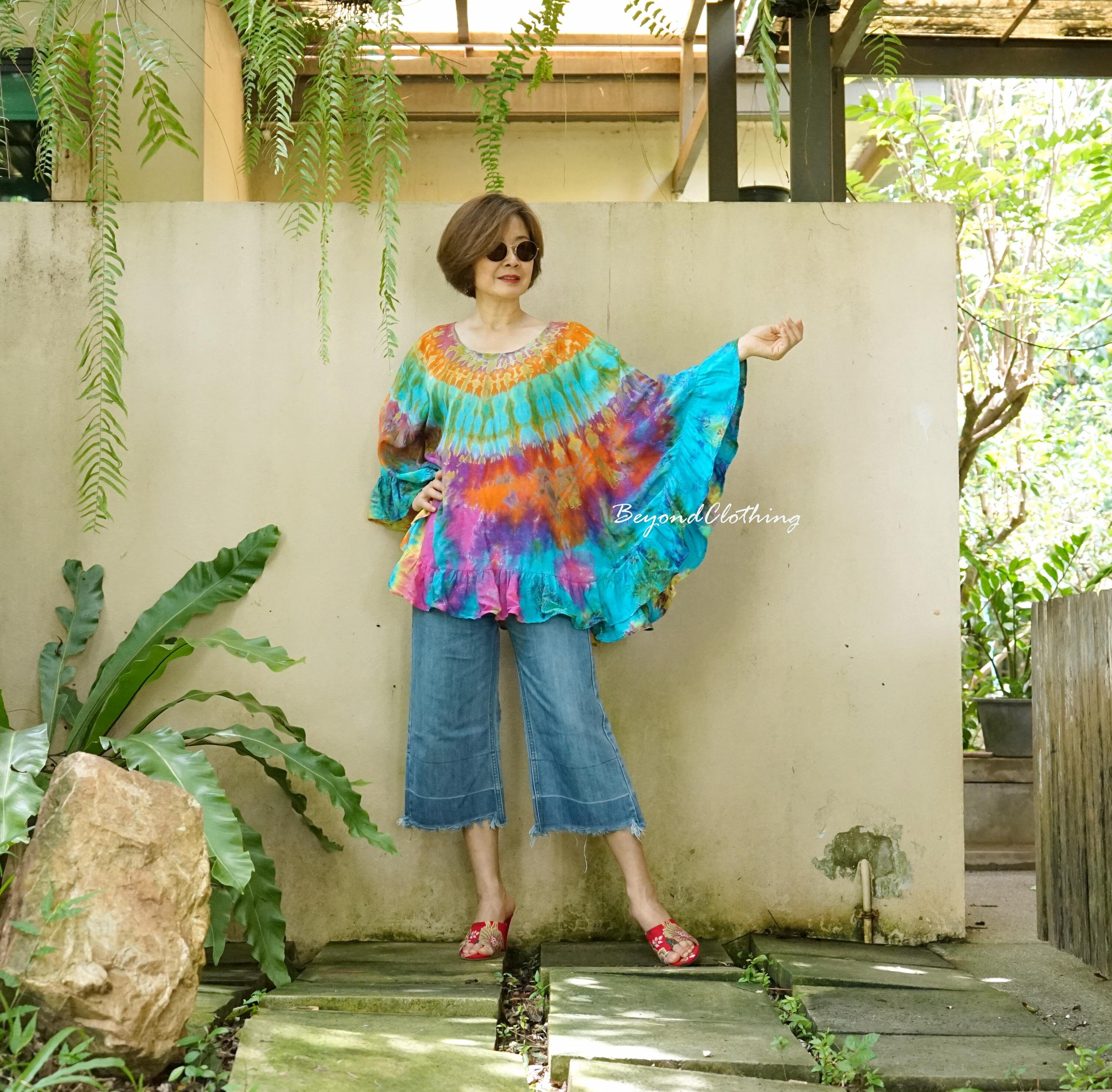 Tie Dye Rayon Poncho Top: Batwing Sleeve Festival Cape - LD83B - Etsy