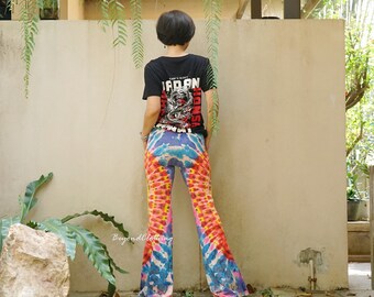 Women Casual Tie Dye Flare Leg Pants Tie Dye Bell Bottom