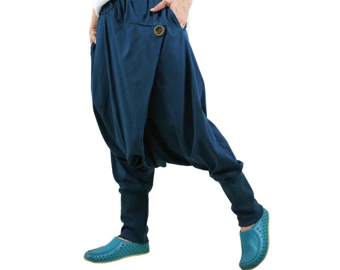 Women Men Pants Drop Crotch Dark Teal Green Cotton Jersey - Etsy