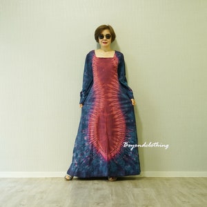 Boho Tie Dye Square Neck Long Sleeve Maxi Dress, Hippie Bohemian Maxi Dress, Rainbow Dress, Festival Clothing Extravagant Dress - LD13J