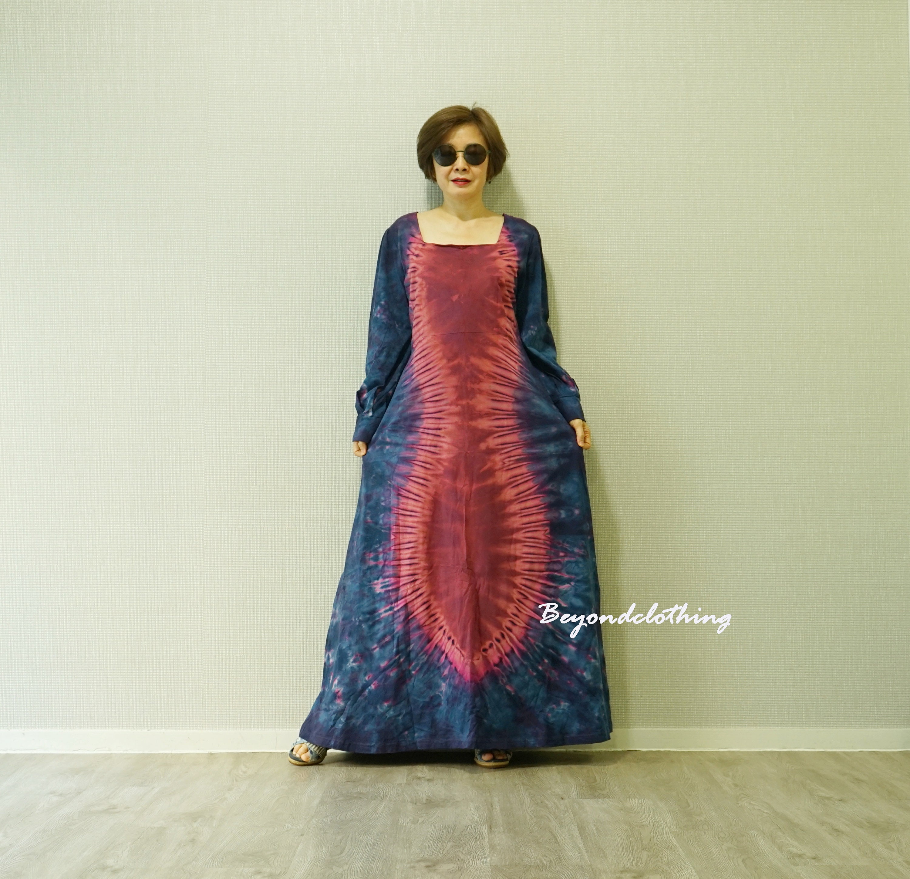 Tie Dye Cotton Maxi Dress | Boho Kaftan Loungewear | Festival Clothing LD13J