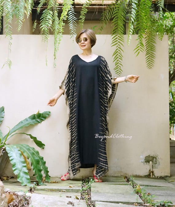 Boho Tie Dye Rayon Kaftan Dress: Flowy Maxi Loungewear, Oversized Beach Cover Ups - RK2D