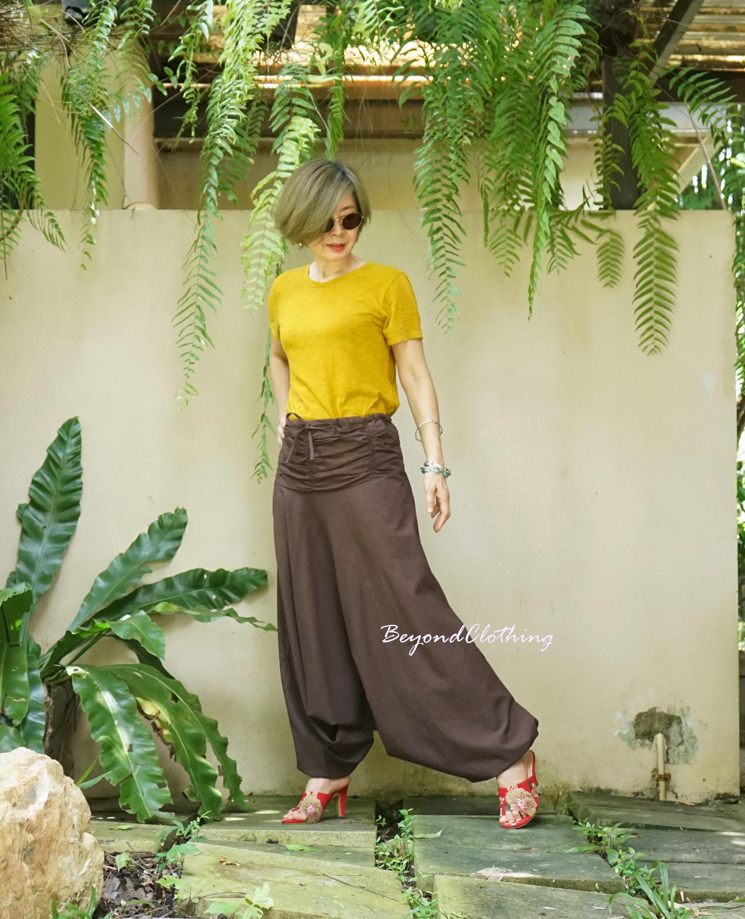 Dark Brown Cotton Harem Pants: Boho Shirred Drawstring Waist - Etsy