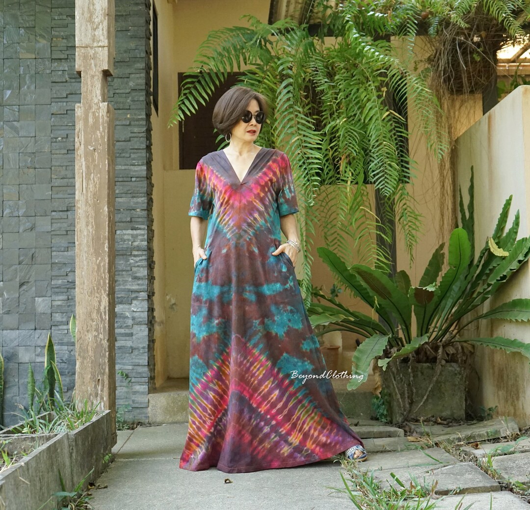 Rose Boho Mixed Print Contrast Trim V Neck Short Sleeve Flared Dress
