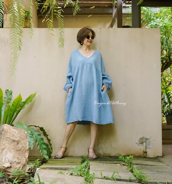 long sleeve gauze dress Organic Crinkled Cotton Maxi Dress | Boho Sundress | Lightweight Gauze Dress