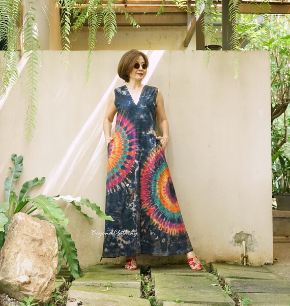 Boho Sleeveless V Neck Rainbow Tie Dye Tank Dress Hippie Tie Dye Dress Tie Dye Maxi Dress Festival Clothing Colorful Holiday Dress LD12J Etsy UK