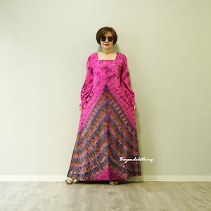 Boho Tie Dye Square Neck Long Sleeve Maxi Dress, Hippie Bohemian Maxi Dress, Rainbow Dress, Festival Clothing Extravagant Dress - LD13G