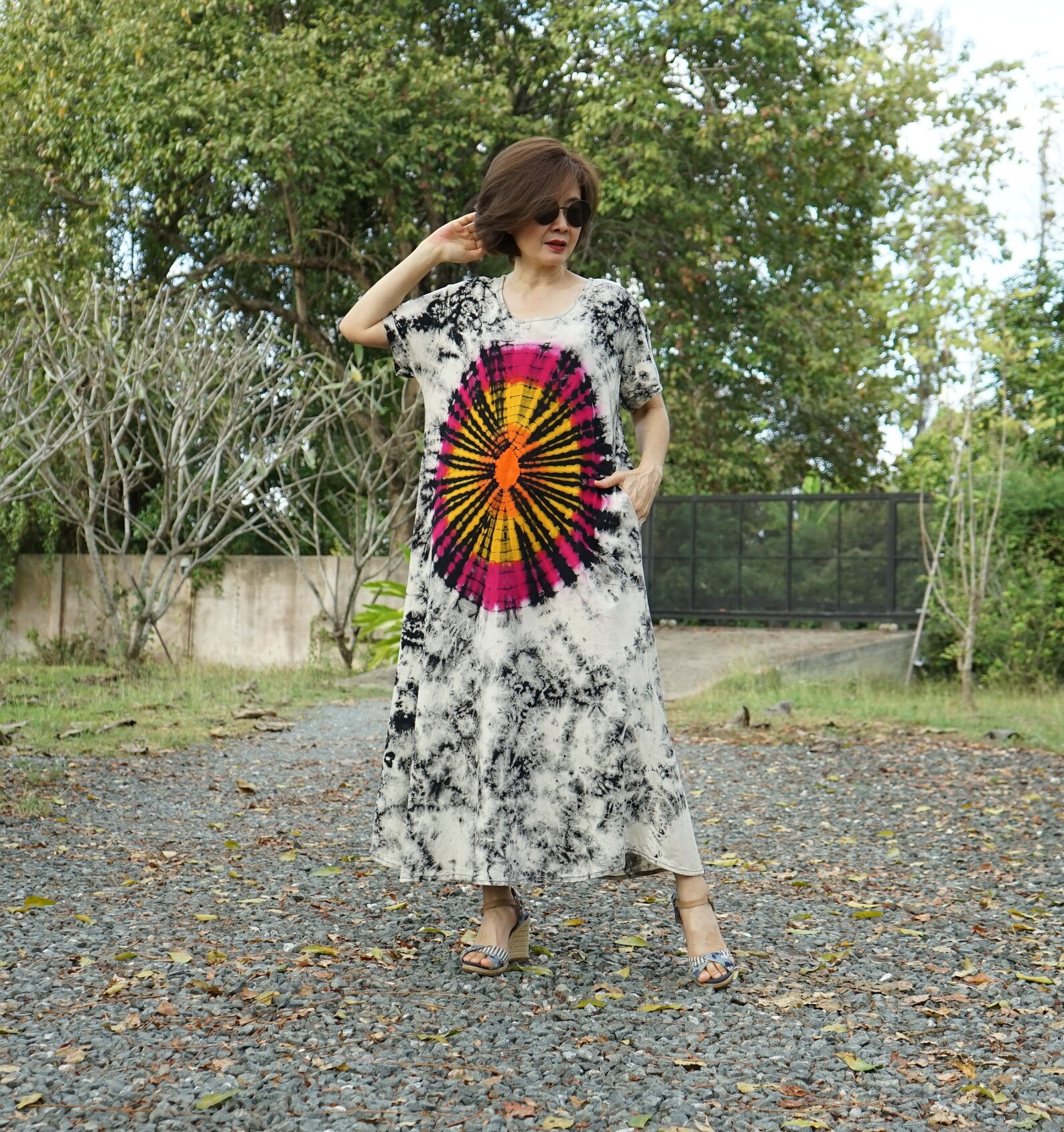 Boho Tie Dye Scoop Neck Dress Plus Size Hippie Tie Dye Dress Etsy