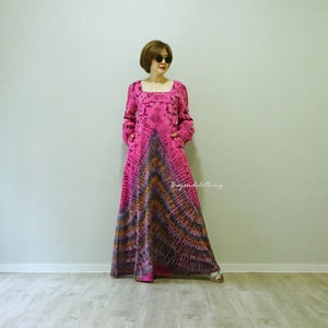Boho Tie Dye Square Neck Long Sleeve Maxi Dress, Hippie Bohemian Maxi Dress, Rainbow Dress, Festival Clothing Extravagant Dress - LD13K