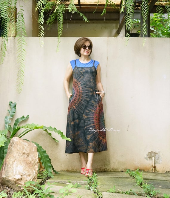 Tie Dye Cotton Romper Dress: Spaghetti Strap Beach Cover Up Festival Outfit - LD60K