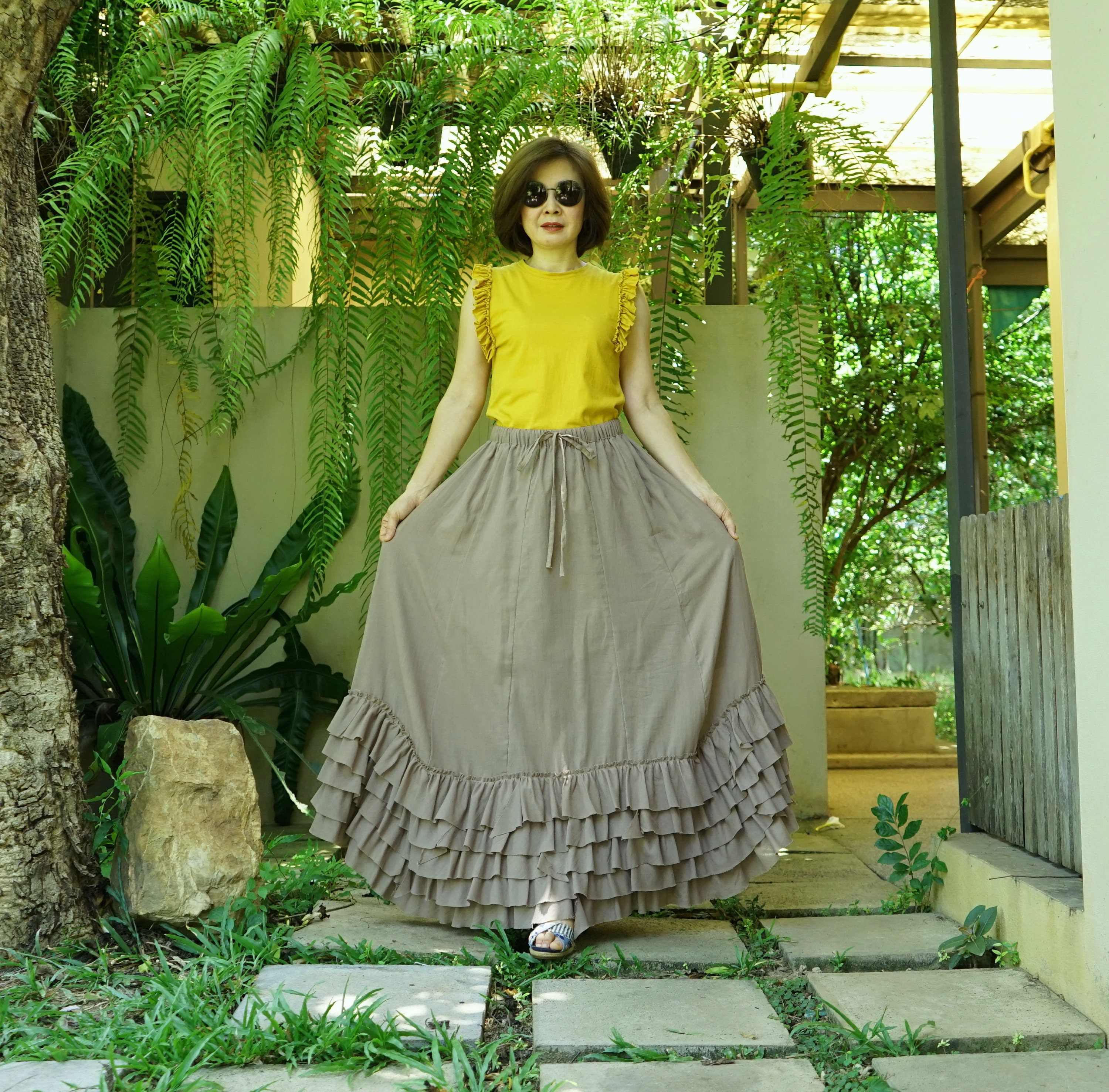 【FLAREUP】24SS★ Drape Layered Maxi Skirt Drape Layered Maxi Skirt (FL-238_Black) - FLAREUP | 60