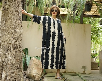 Boho Tie Dye Short Sleeve V Neck Plus Size Dress, Bleached Tie Dye Dress, Tie Dye A Shape Dress, Festival Clothing Resort Dress - LD33A