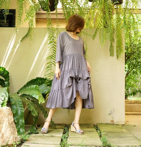 tiered cotton midi dress Rungolee Lynnie Cotton Midi Dress | Female | Size L