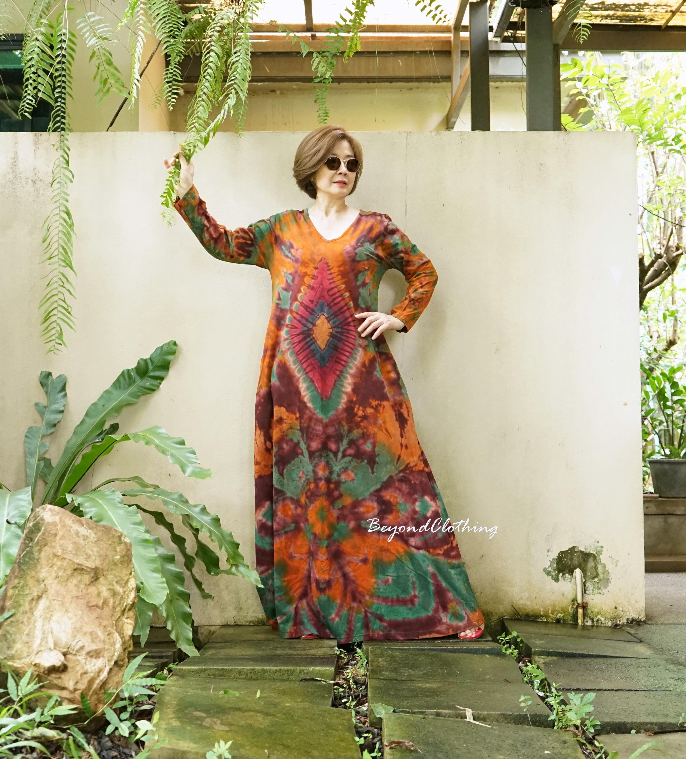 tie dye maxi dress long sleeve Silk Long Sleeve Wrap Dress