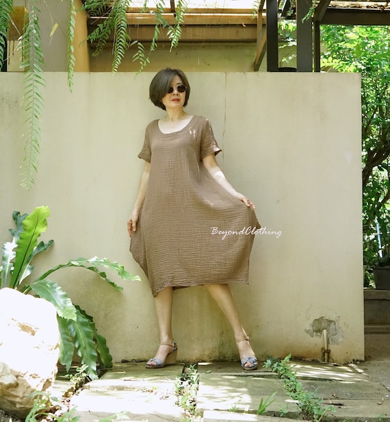 long sleeve brown dress mini Viking Linen Tunic, Brown main image 1