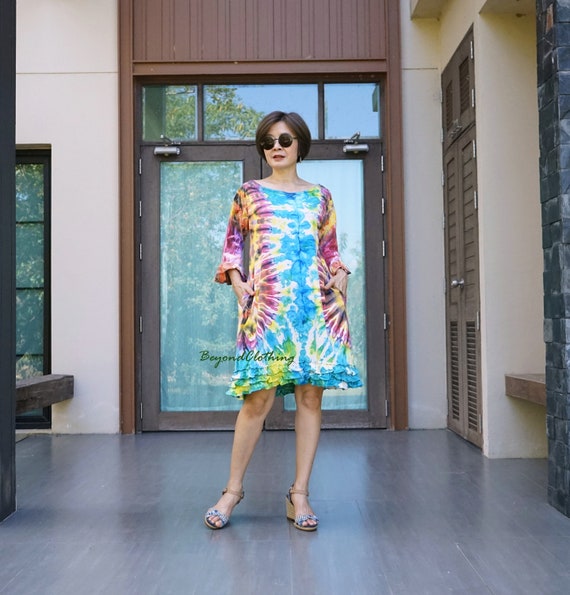 rainbow boho dress Deep V Neck Gradient Maxi Dresses Women Elegant Rainbow Patchwork Dress Women's Long Sleeve Flowy Swing Beach Dresses Summer Casual Boho Dress