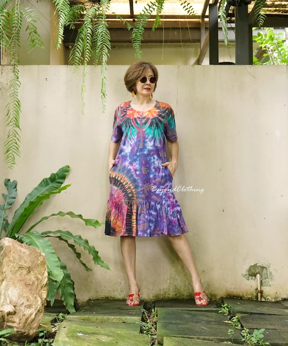 Boho Tie Dye Mini Dress: Ruffle Hem Cotton Festival Dress - LD77 - Etsy